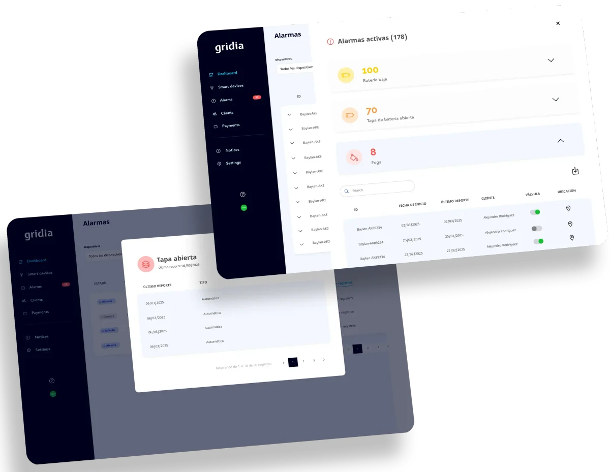 Gridia alarmas mockup